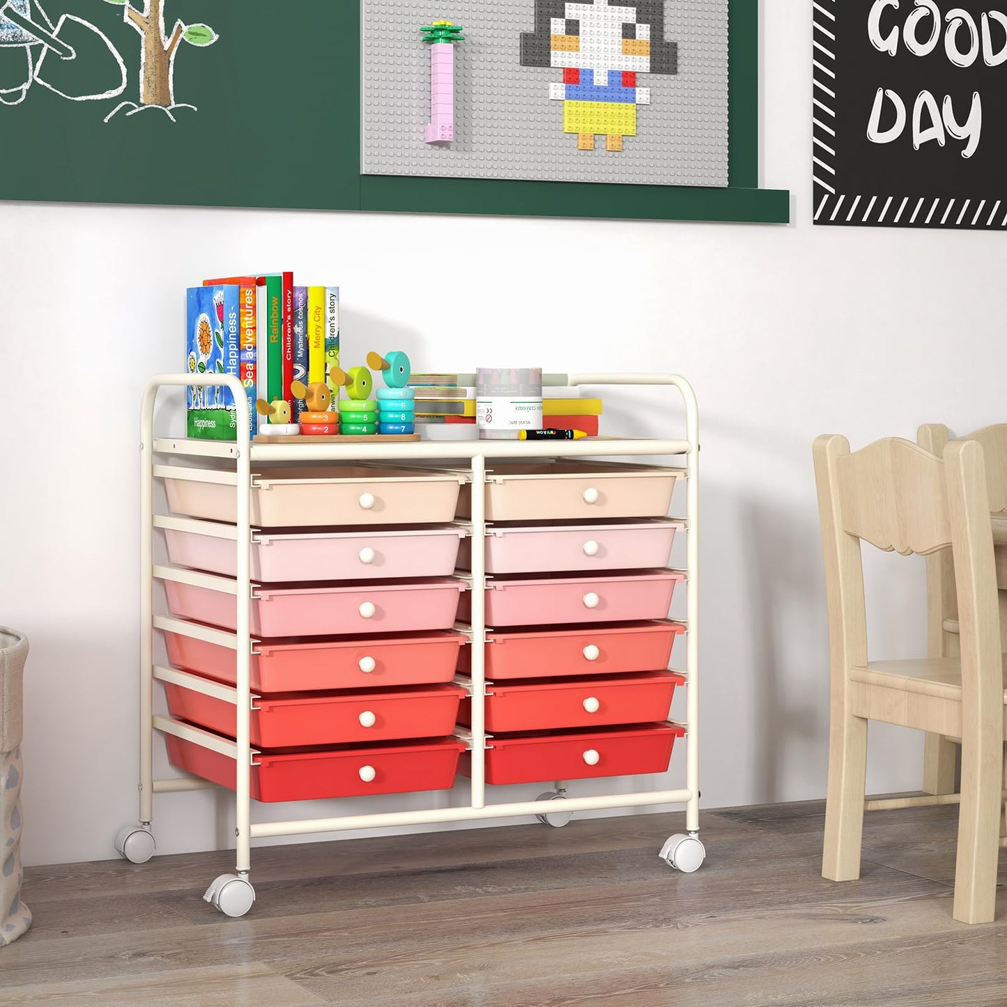 Metal Frame Utility Storage Organizer Cart with Lockable Wheels