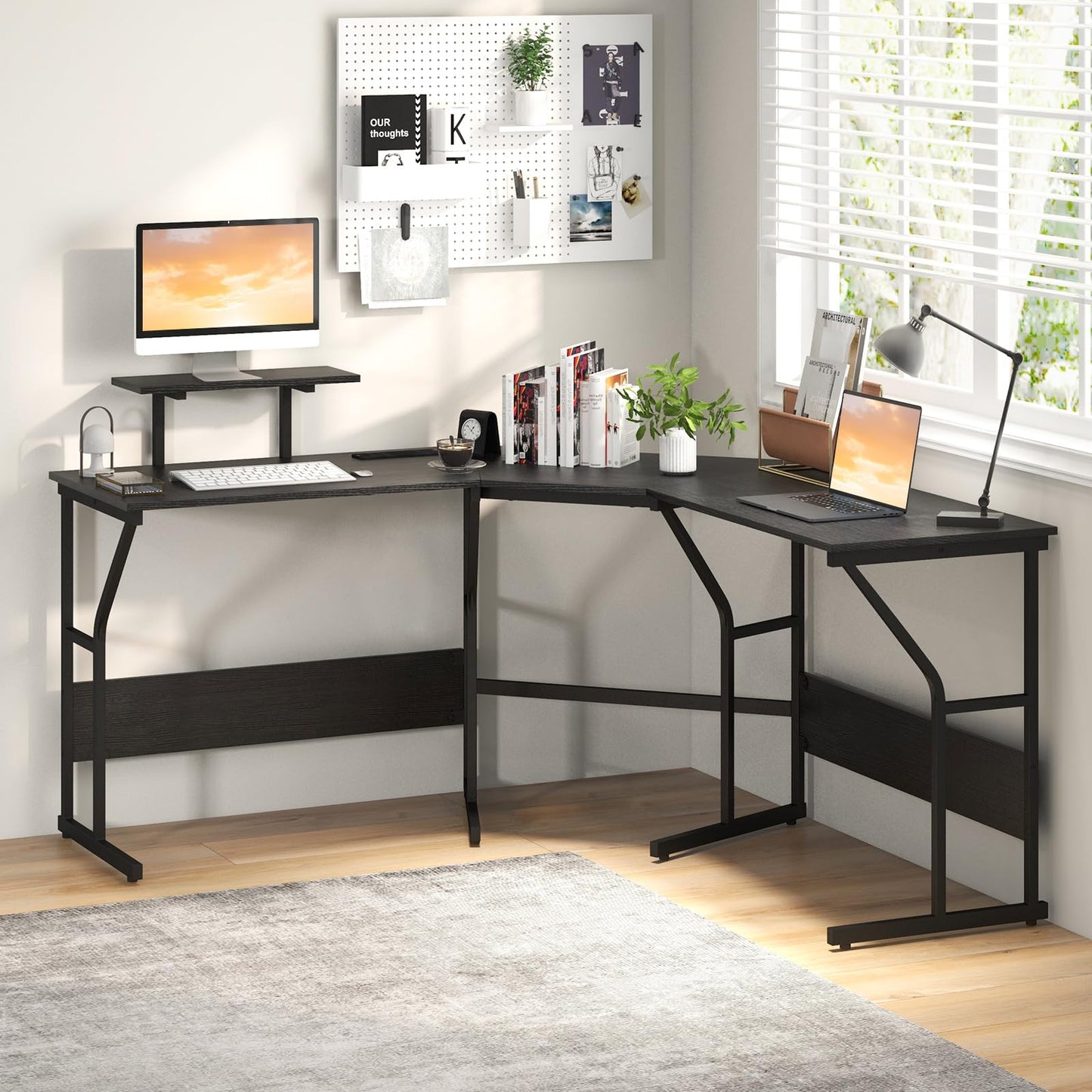 L-Shaped Computer Desk, 225cm Convertible Double Study Writing Workstation