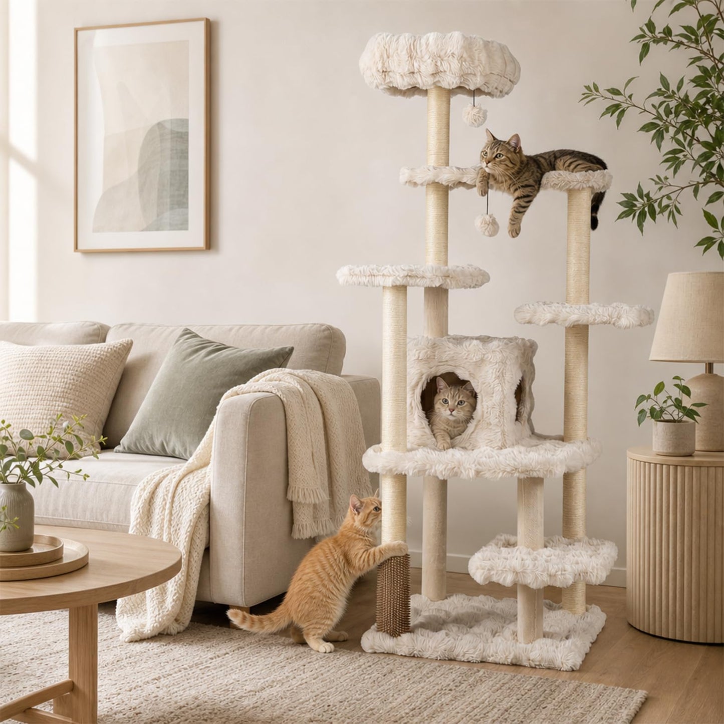 Cat Tree with Sisal Scratching Posts and Platform for Indoor Cats
