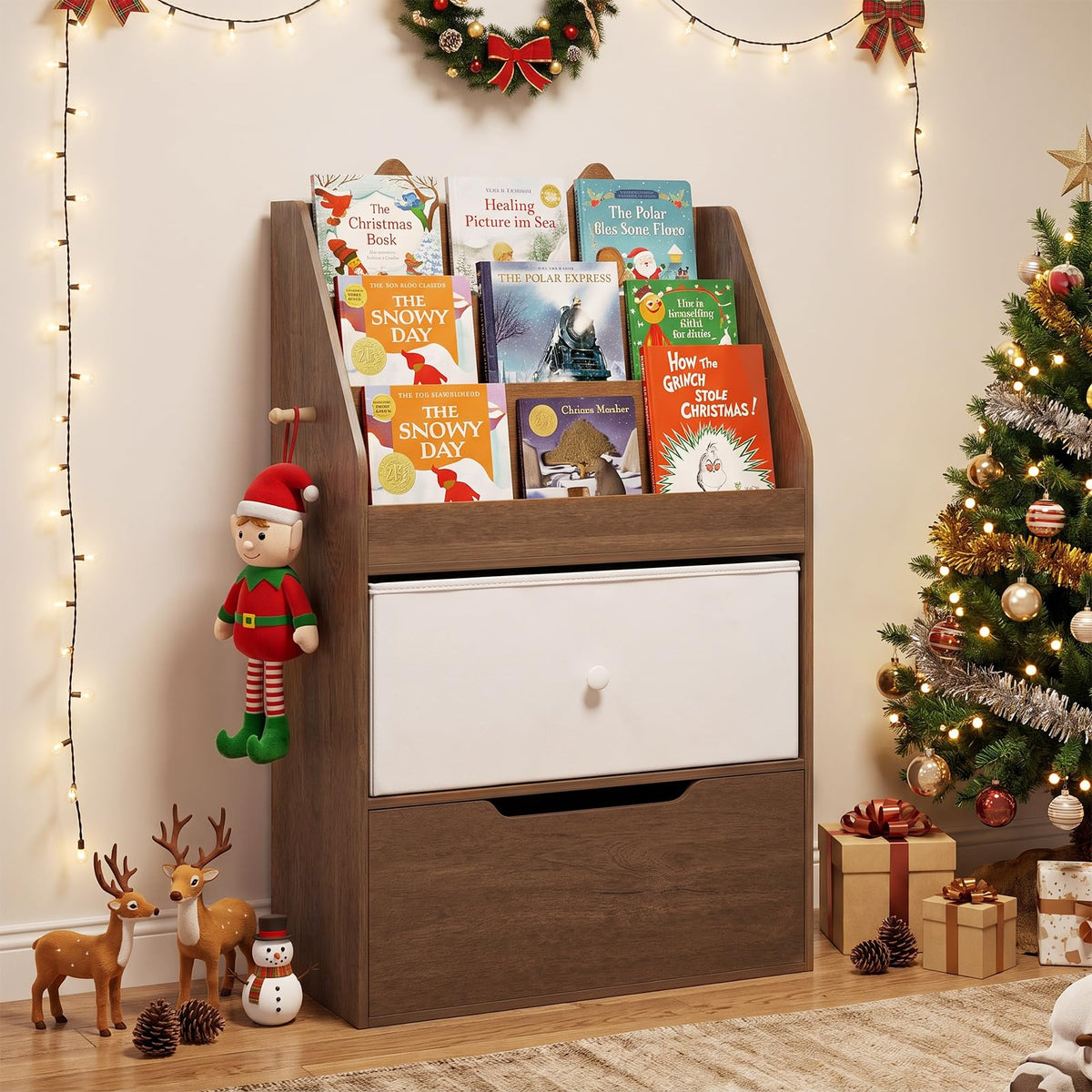 Kids Bookshelf, Wooden Children Bookcase with Drawer