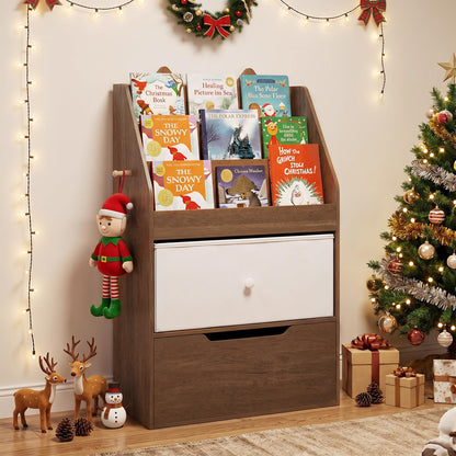 Kids Bookshelf, Wooden Children Bookcase with Drawer