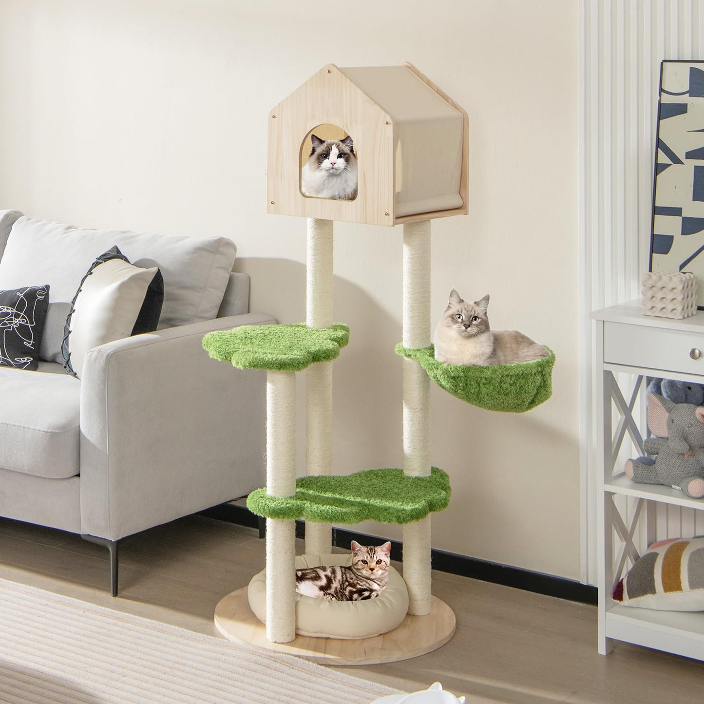Wooden Cat Tree with Sisal Scratching Posts