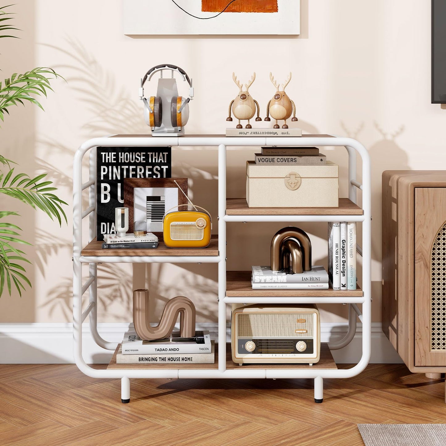 5-Tier Bookshelf, Metal Frame Open Book Shelf, Natural