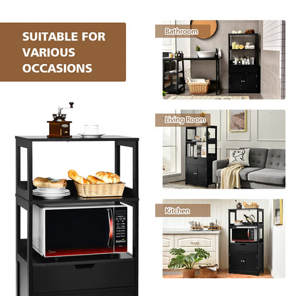 Wooden Freestanding Tall Cupboard with Open Shelves