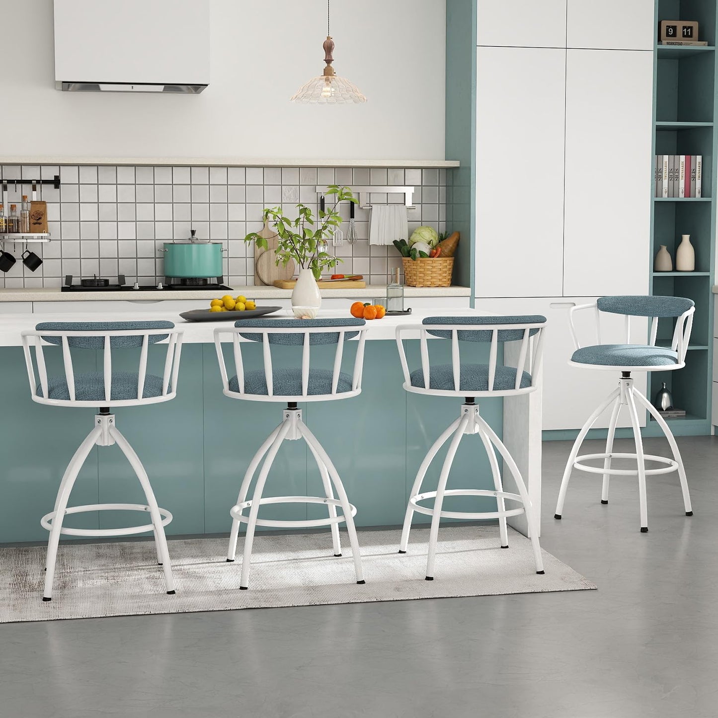 Counter Height Swivel Bar Stools Set of 2 Upholstered Barsools with Backrest