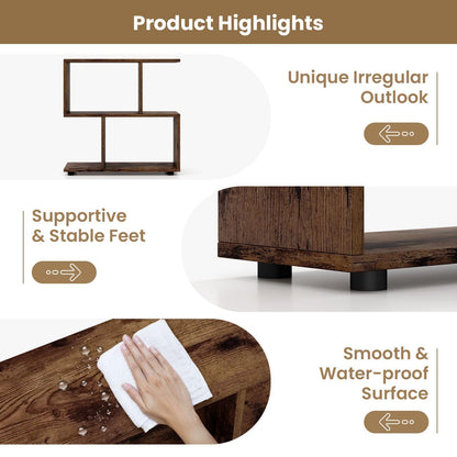 Wooden Bookshelf, 2-tier Irregular Display Shelf