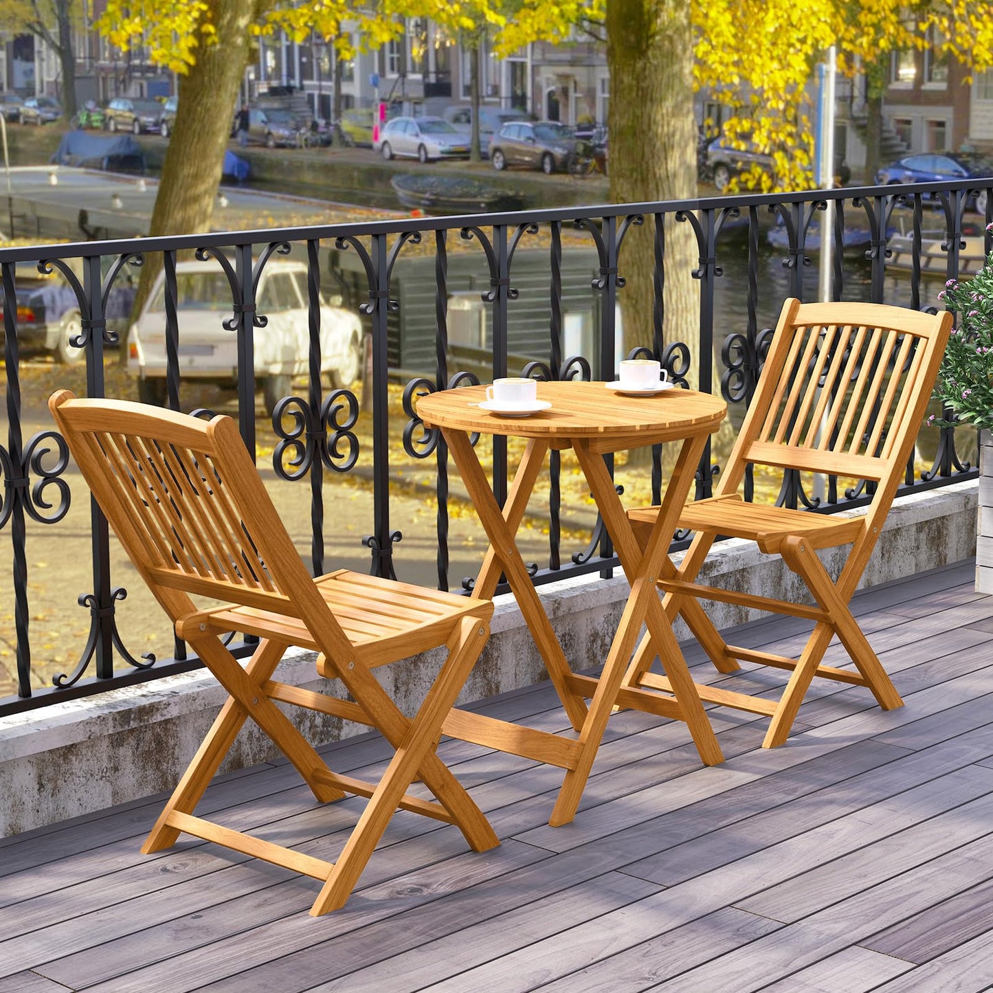 3 Piece Folding Bistro Set with Cushions for Patio