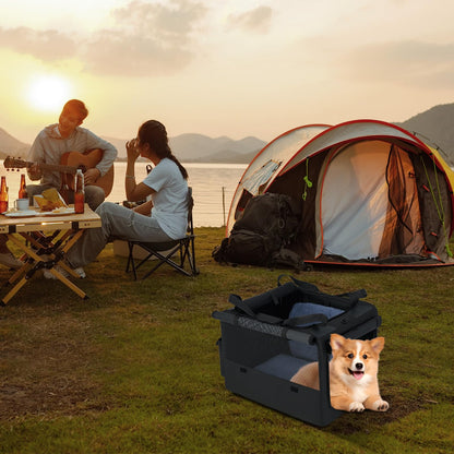 Foldable Soft Fabric Dog Cat Travel Crate with 2 Openings
