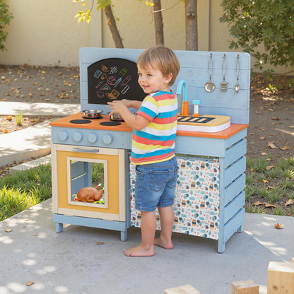Mud Kitchen, Wooden Kids Play Kitchen Toy Set with Stoves, Sink