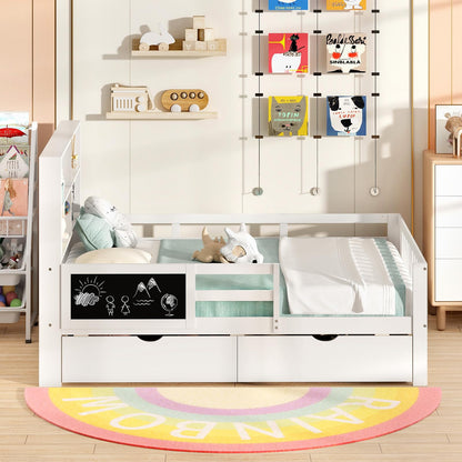 Single/Double Size Bed Frame with 2 Storage Drawers White