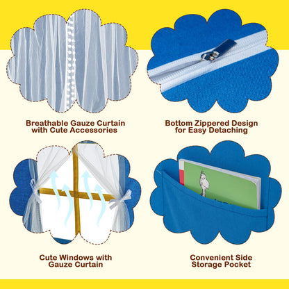 Kids and Toddlers Playhouse with Washable Cotton Mat and Star Lights and Windows