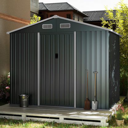 8x6FT Galvanized Metal Garden Shed Outdoor Lockable Tool Storage House