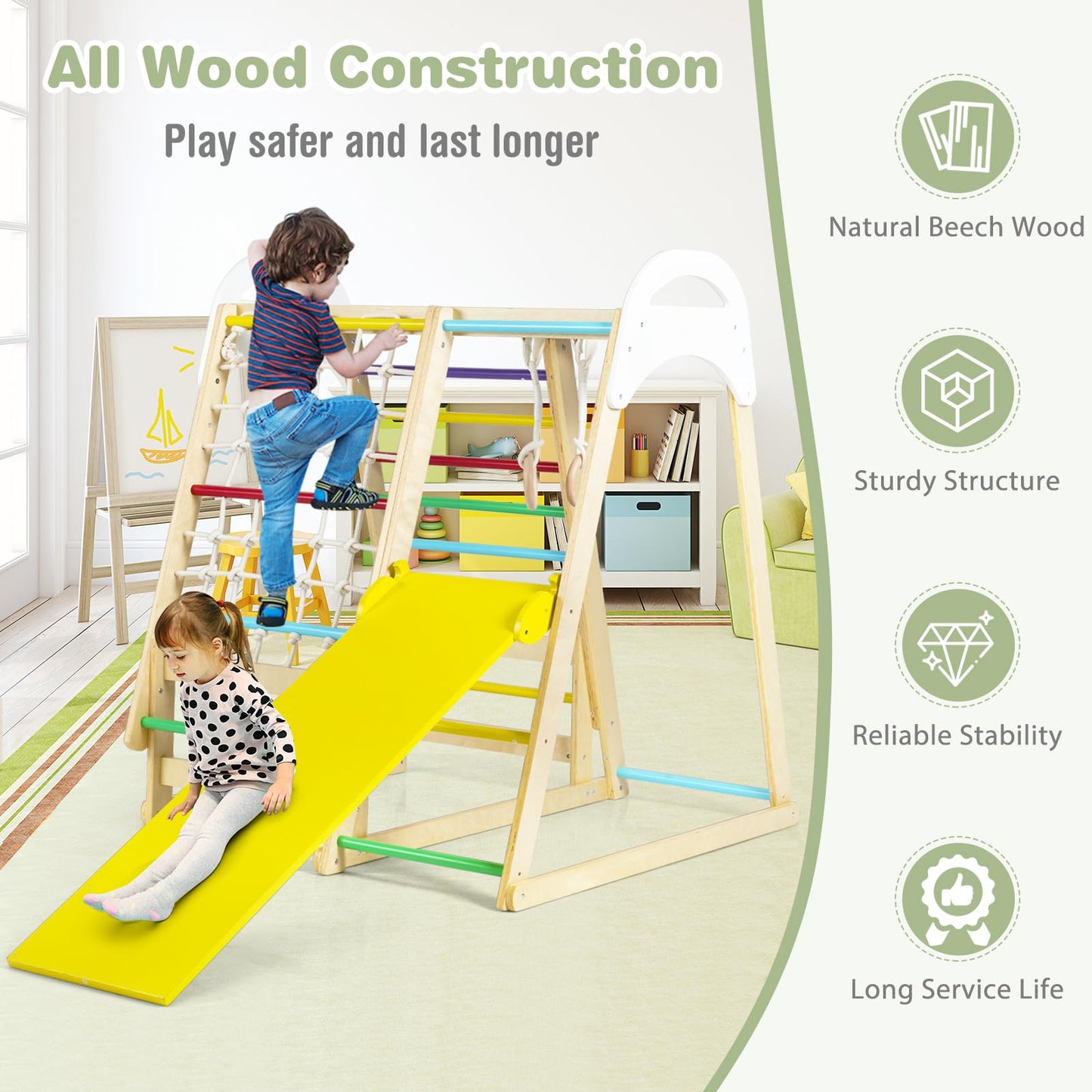 Multi-functional Kid's Climbing Toy with Slide and Climbing Net