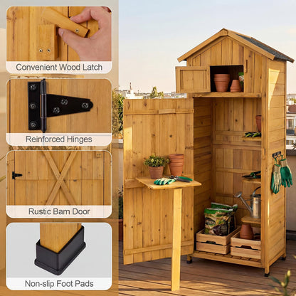 Wooden Garden Shed, Outdoor Tool Storage Cabinet with Foldable Table