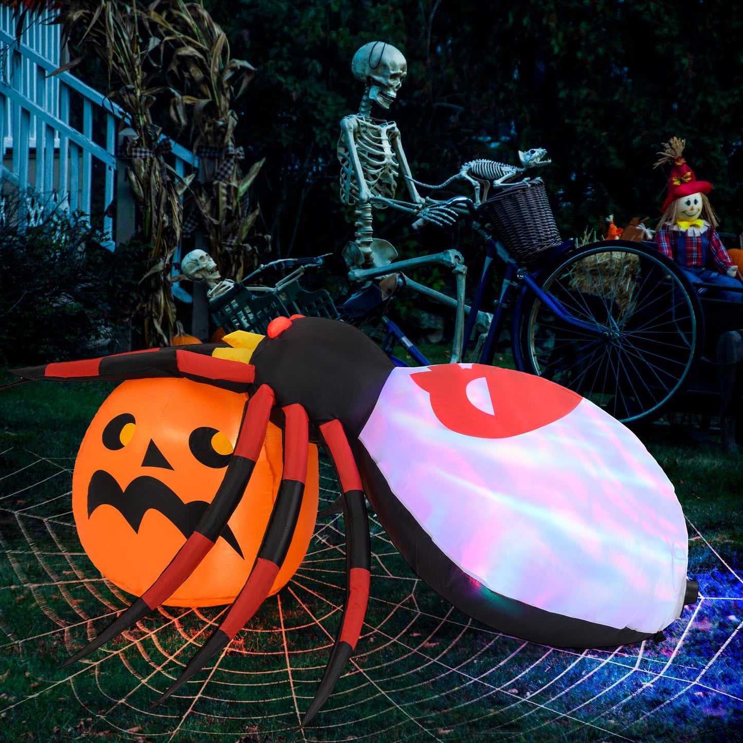 Inflatable Halloween Spider with Colorful Rotating Light