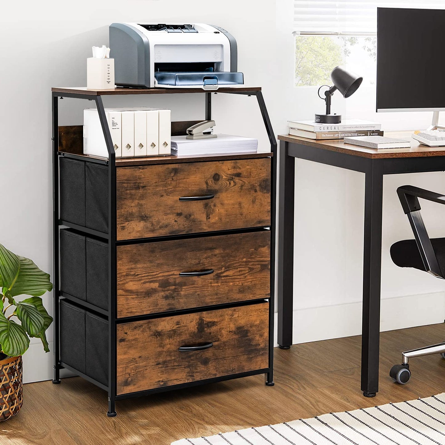 3-Drawer Dresser with Wooden Top and Front for Bedroom Living Room