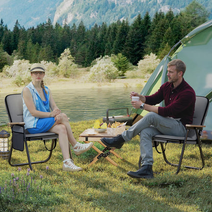 Set of 2 Folding Camping Chairs with Storage Pocket and Armrests