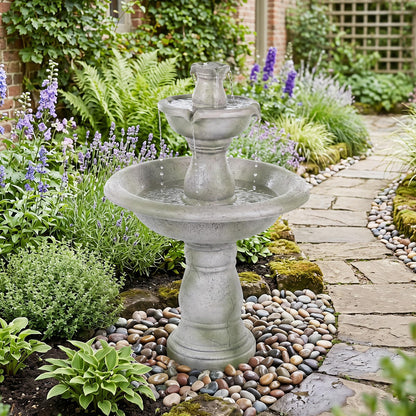 3-Tier Outdoor Water Fountain, 89cm Self-Contained Cascading Water Feature