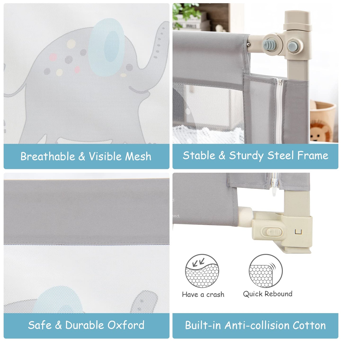 Vertical Lifting Baby Beds Guard with Double Safety Lock