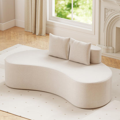 Upholstered Curved Sofa with 2 Cozy Pillows and Low Backrest
