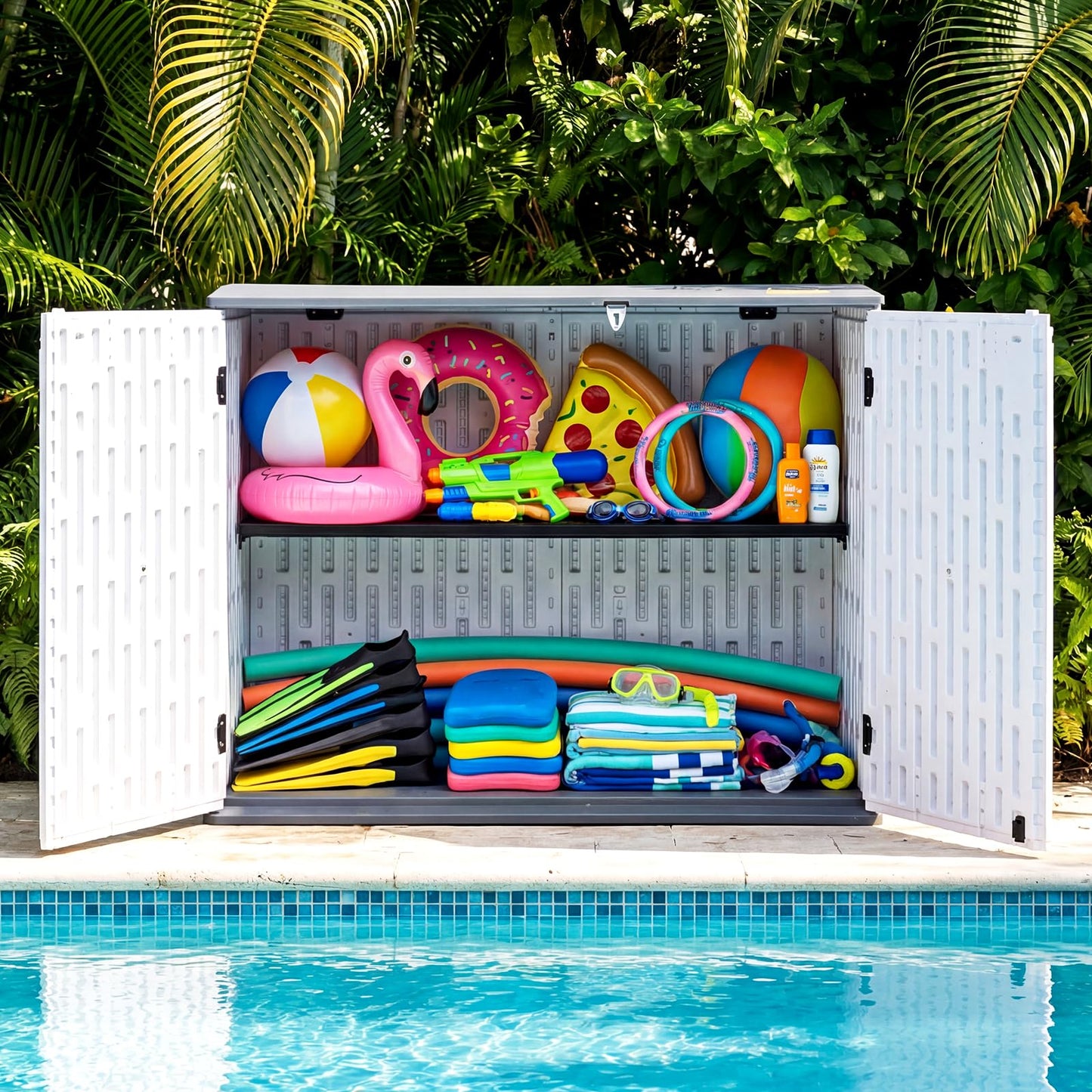 Outdoor Storage Box, All Weather Resistant Garden Shed with 3-Level Adjustable Shelf