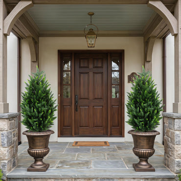 Set of 2 Artificial Topiary Ball Trees, Faux Shrub Bushes