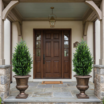 Set of 2 Artificial Topiary Ball Trees, Faux Shrub Bushes