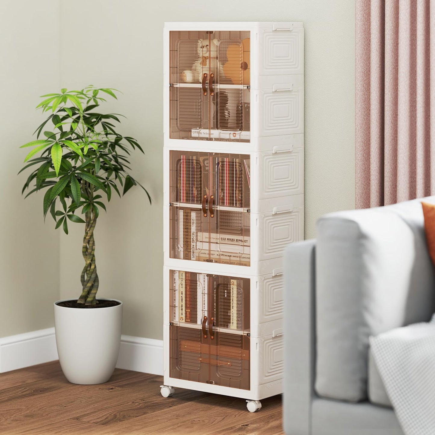 6-Cube Stackable Storage Bins with Lockable Wheels for for Kitchen Living Room Bedroom