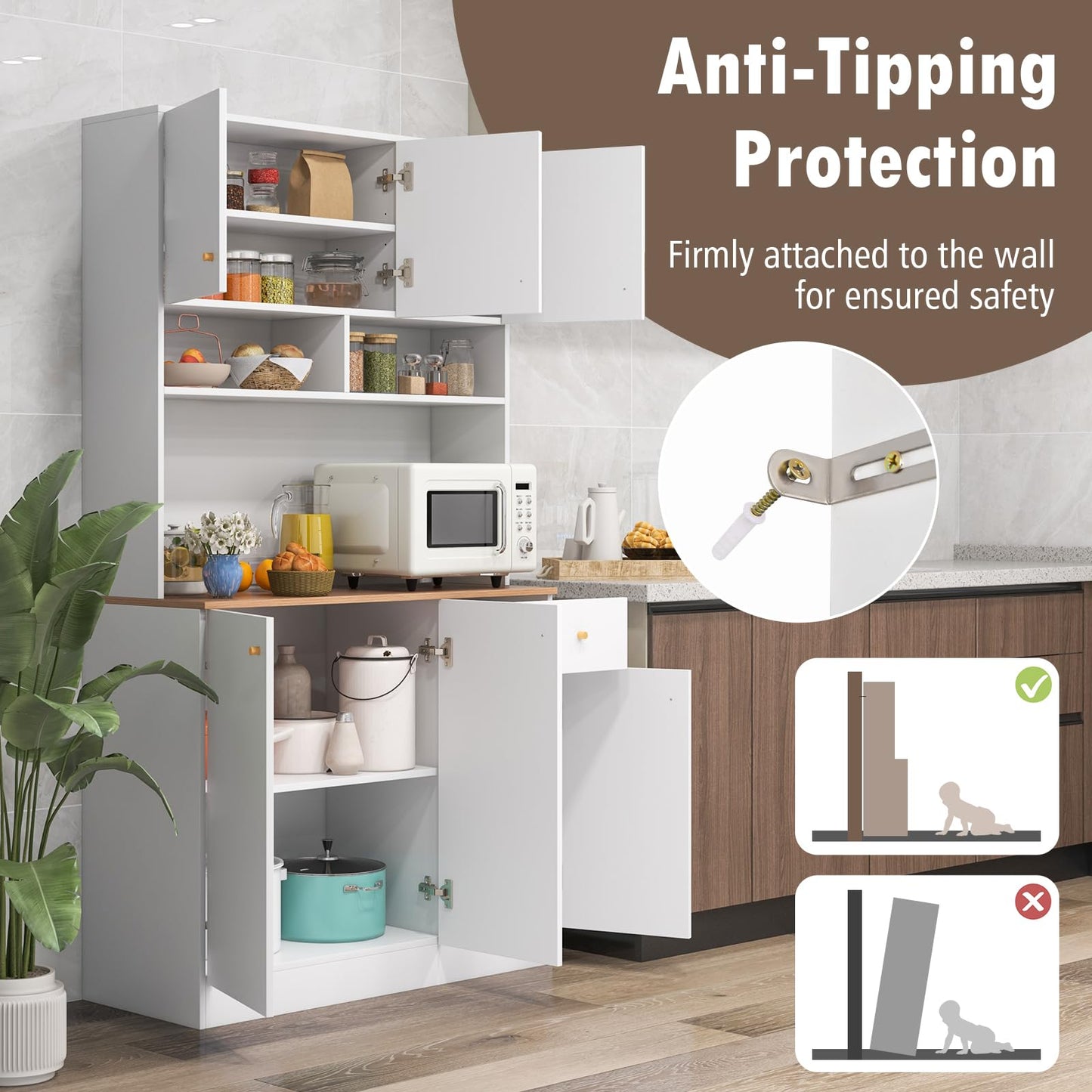 6 Door Buffet Pantry Storage Cabinet with Outlets