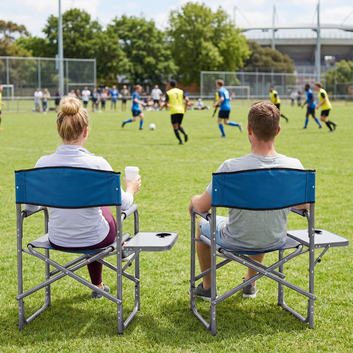 Folding Directors Chair, Oversized Camping Chairs with Side Table and Cup Holder