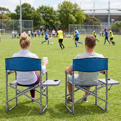 Folding Directors Chair, Oversized Camping Chairs with Side Table and Cup Holder
