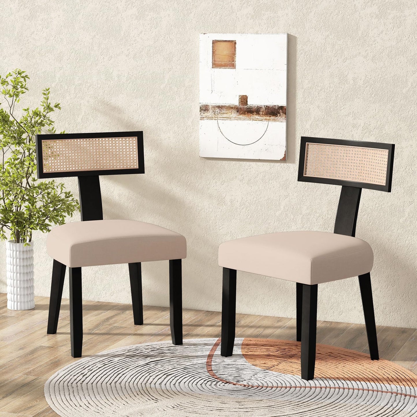 Dining Chair Set of 2, Linen Fabric Upholstered Kitchen Chairs