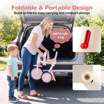 Kids Tricycle, Foldable Toddler Trike with Lighting Wheels