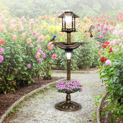 4 in 1 Bird Feeder and Bath with Solar Lights & Flower Planter Base
