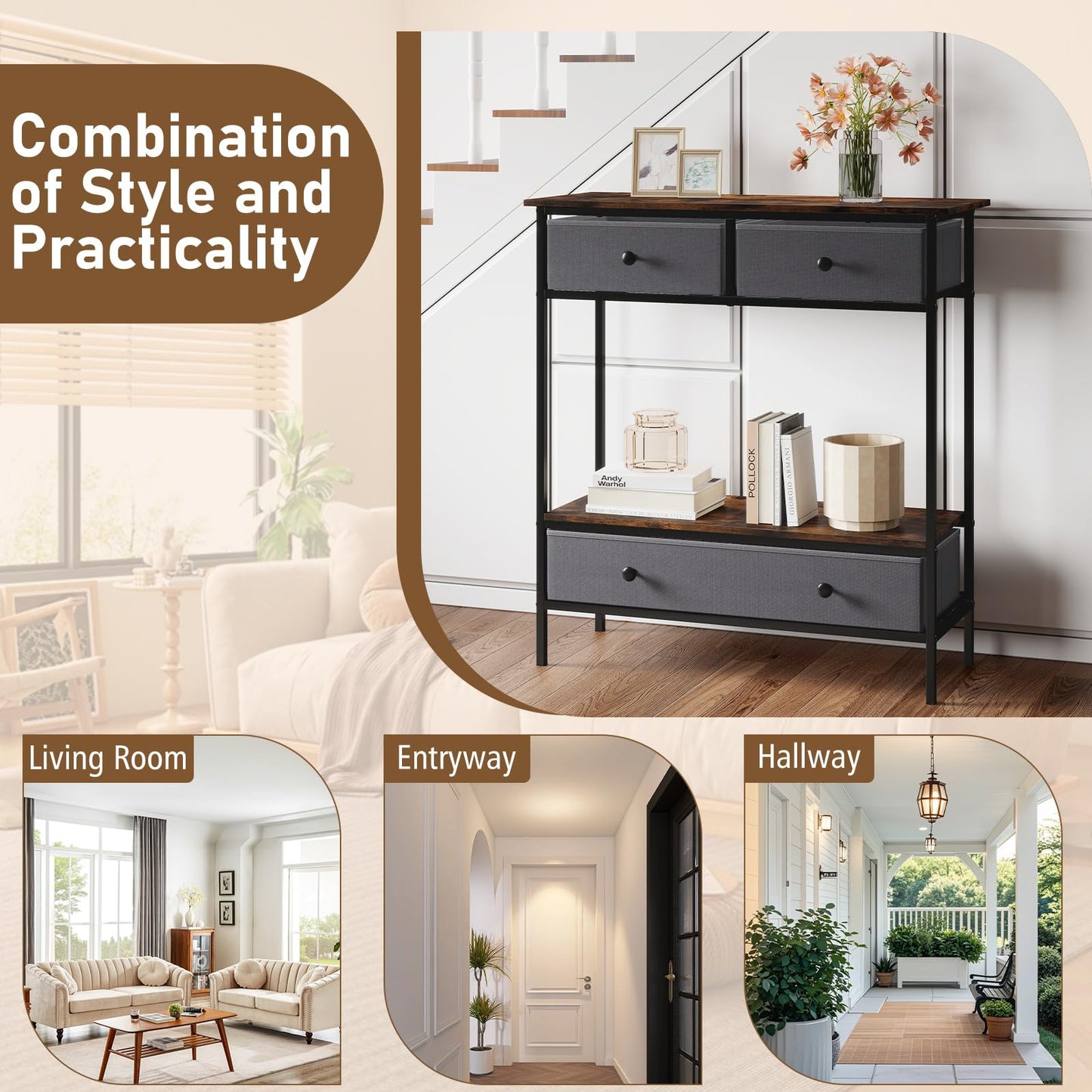 Console Table, Industrial Slim Accent Entryway Table Hall Desk