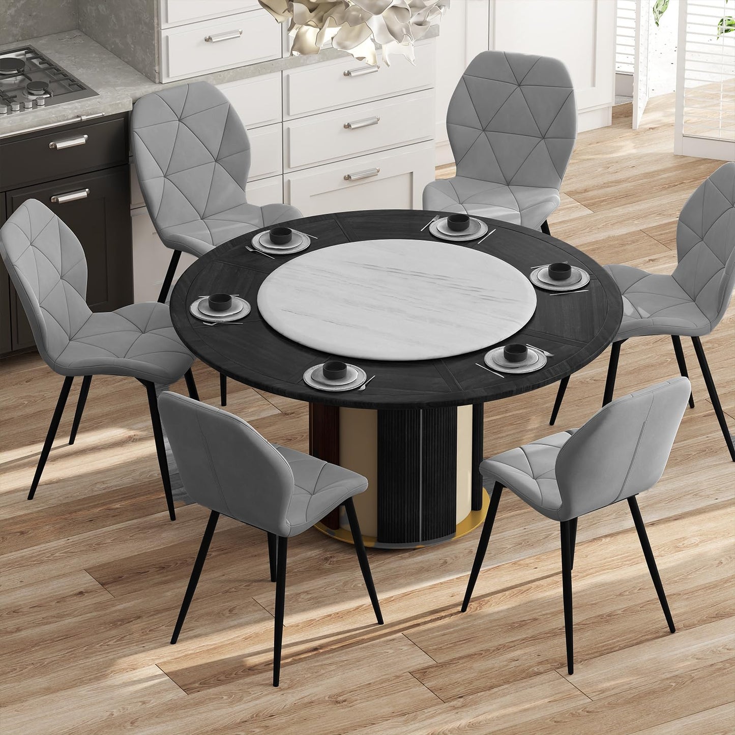 Upholstered Dining Chair Set of 4 with Ergonomic Backrest and Curved Seat