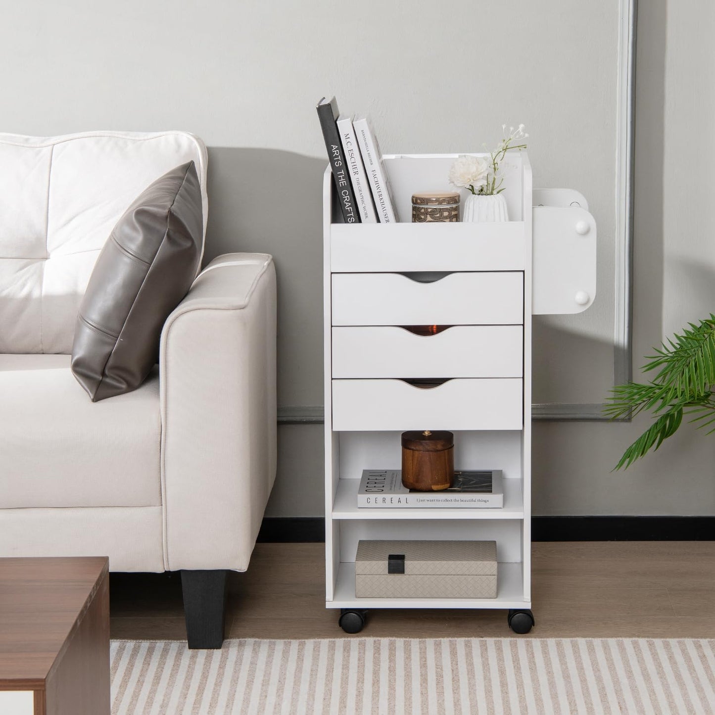Mobile Rolling Storage Cart with 3 Drawers 2 Shelves and 2 Dowel Rods