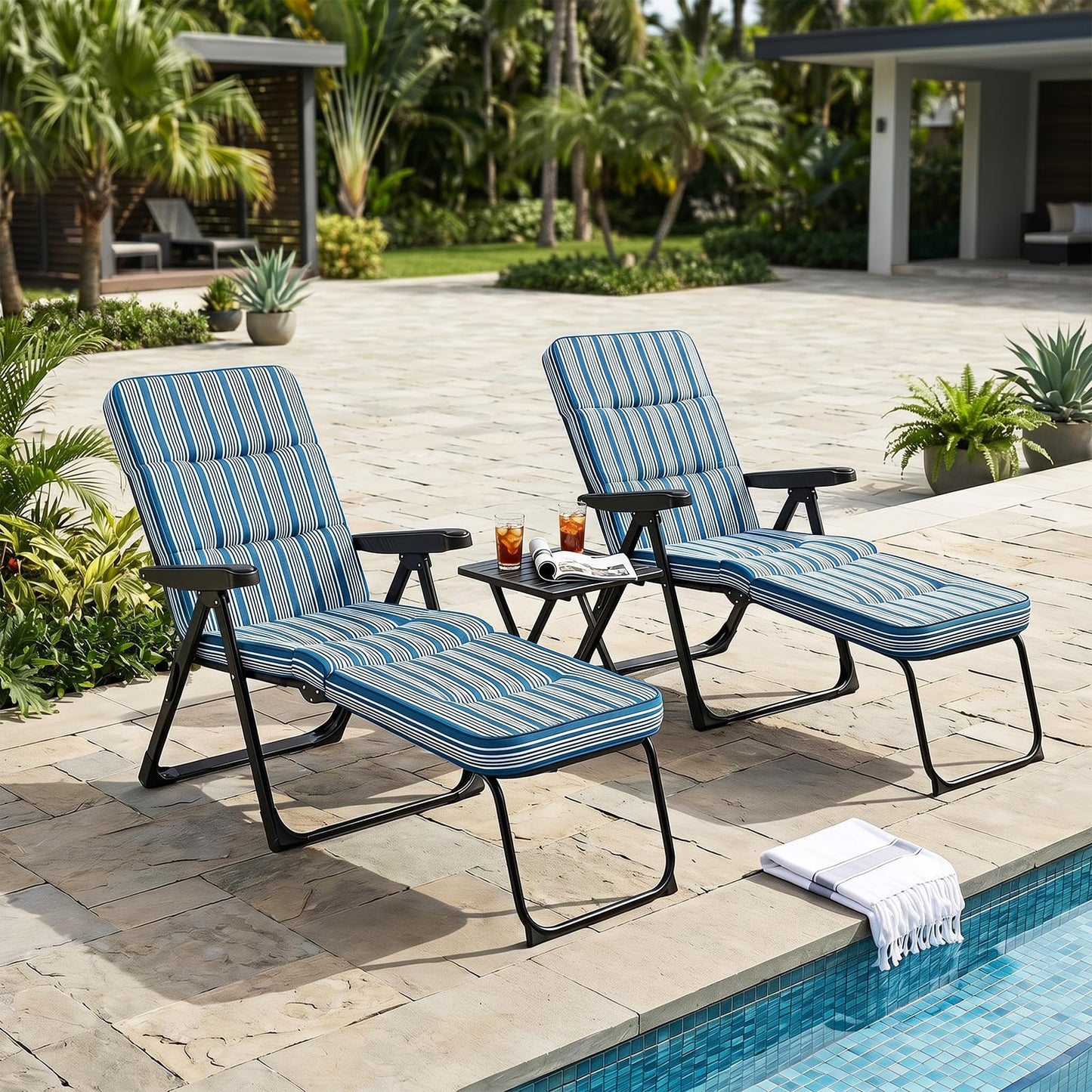 Reclining Relaxer Chair with Thick Padded Cushion for Patio