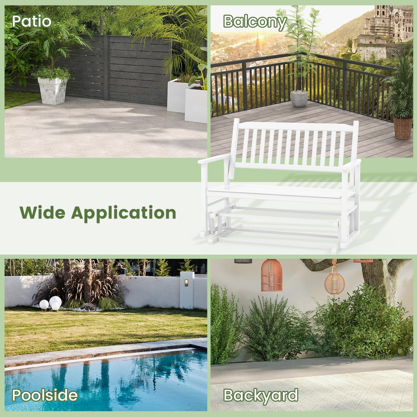 2 Seats Outdoor Glider Bench with Armrests and Slatted Seat