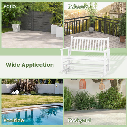 2 Seats Outdoor Glider Bench with Armrests and Slatted Seat