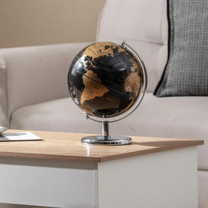 20CM Rotating Metallic Black World Globe with Metal Stand for Home School