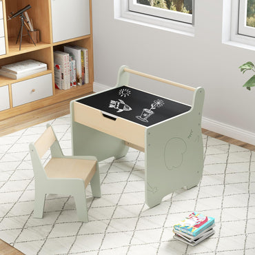 Giantex Kids Table and Chair Set Wooden Children Table with Reversible Blackboard Tabletop