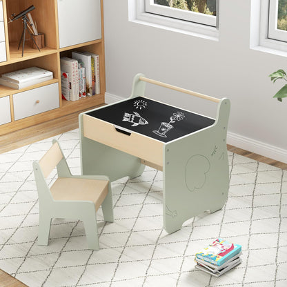 Giantex Kids Table and Chair Set Wooden Children Table with Reversible Blackboard Tabletop