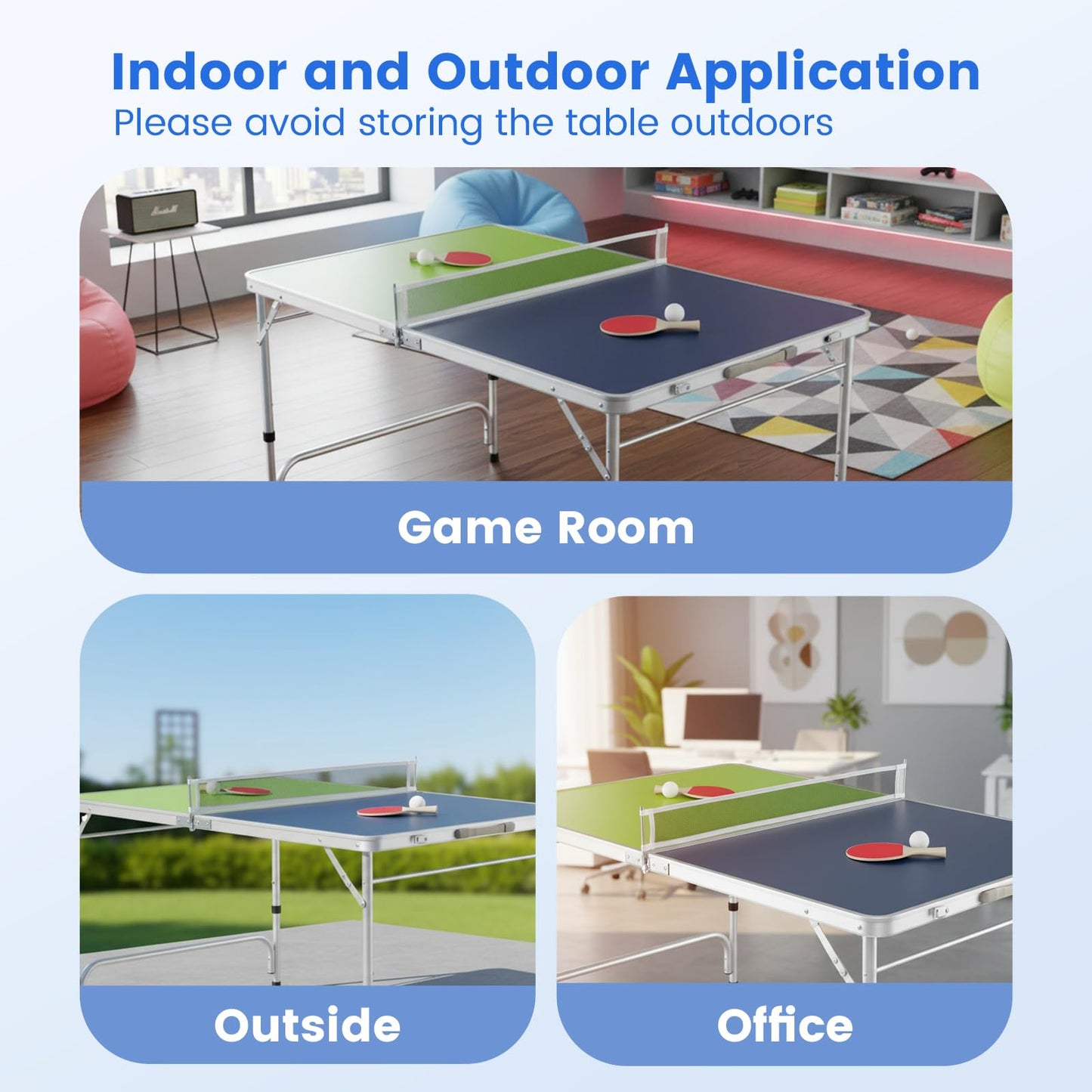 Foldable Mini Table Tennis Set with 2 Paddles and 3-Level Adjustable Height