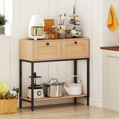80 CM Boho Console Table with 2 Drawers and Bottom Shelf