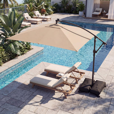 2.5M Cantilever Garden Parasol, Square Offset Banana Umbrella with 32 Solar LED Lights, 360° Rotation