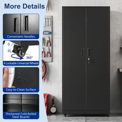 186cm Rolling File Cabinet with Adjustable Shelves and 4 Lockable Wheels for Office
