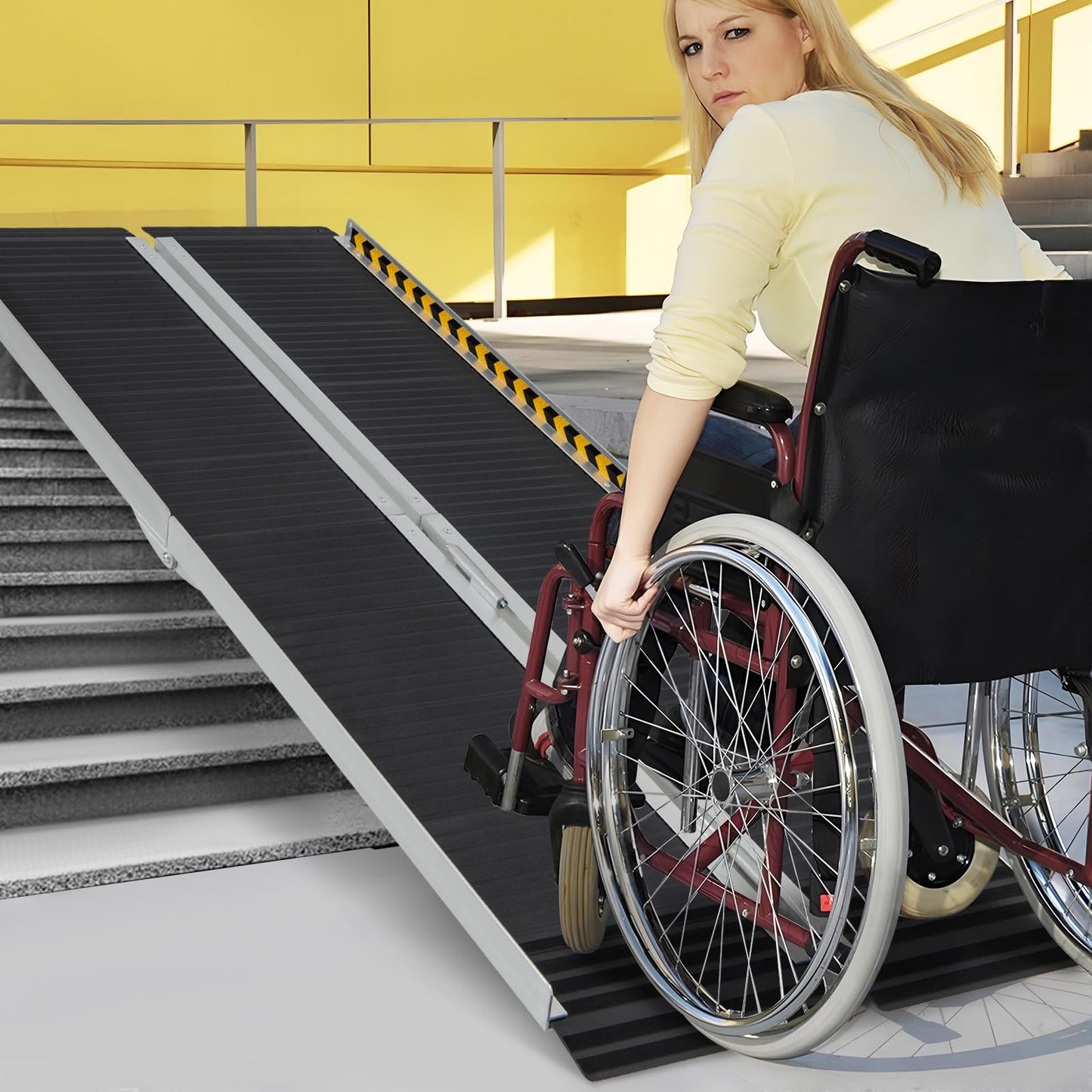 5FT Wheelchair Ramp with Transition Plate and Reflective Warning Stickers