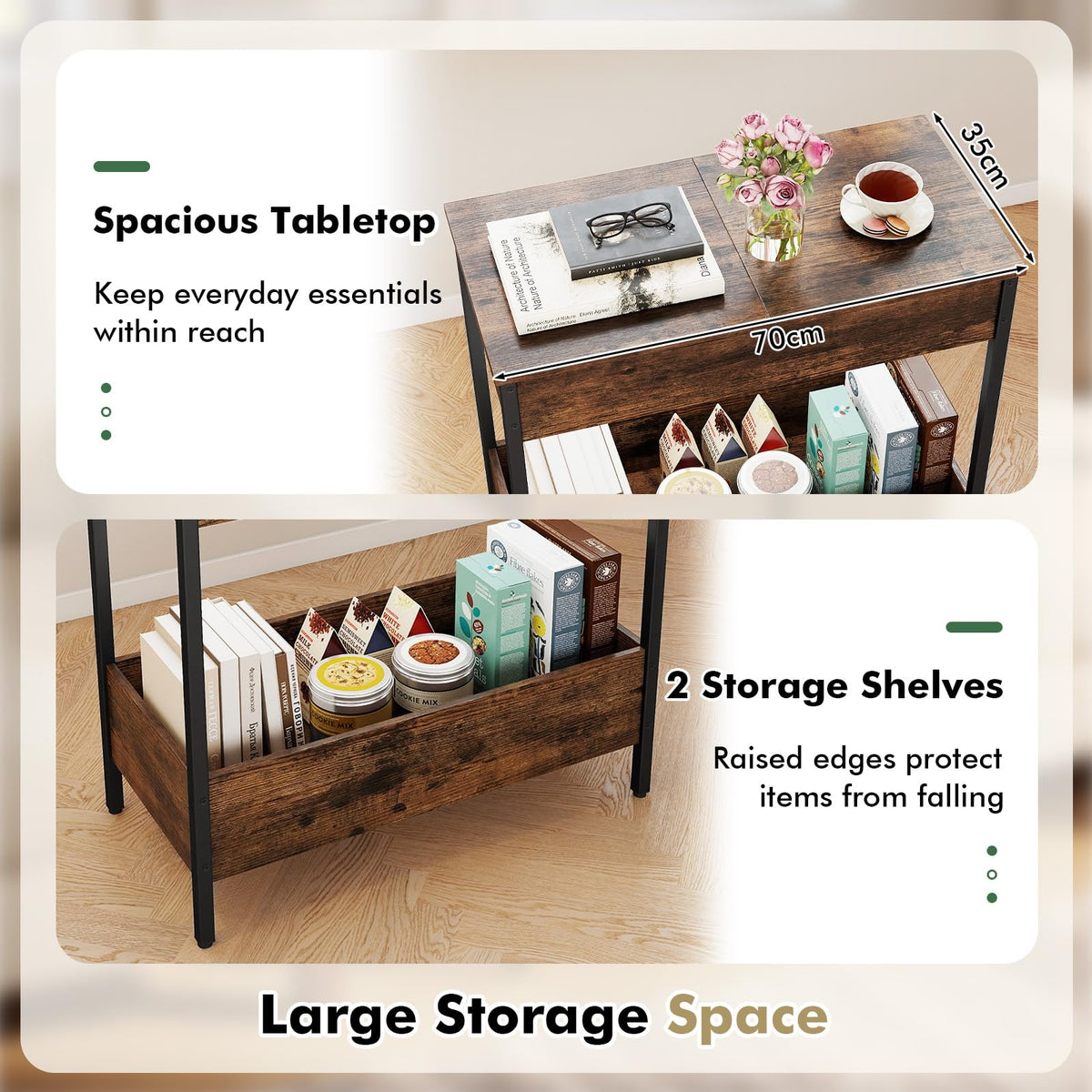 Slim Side Table with Magazine/Book Rack
