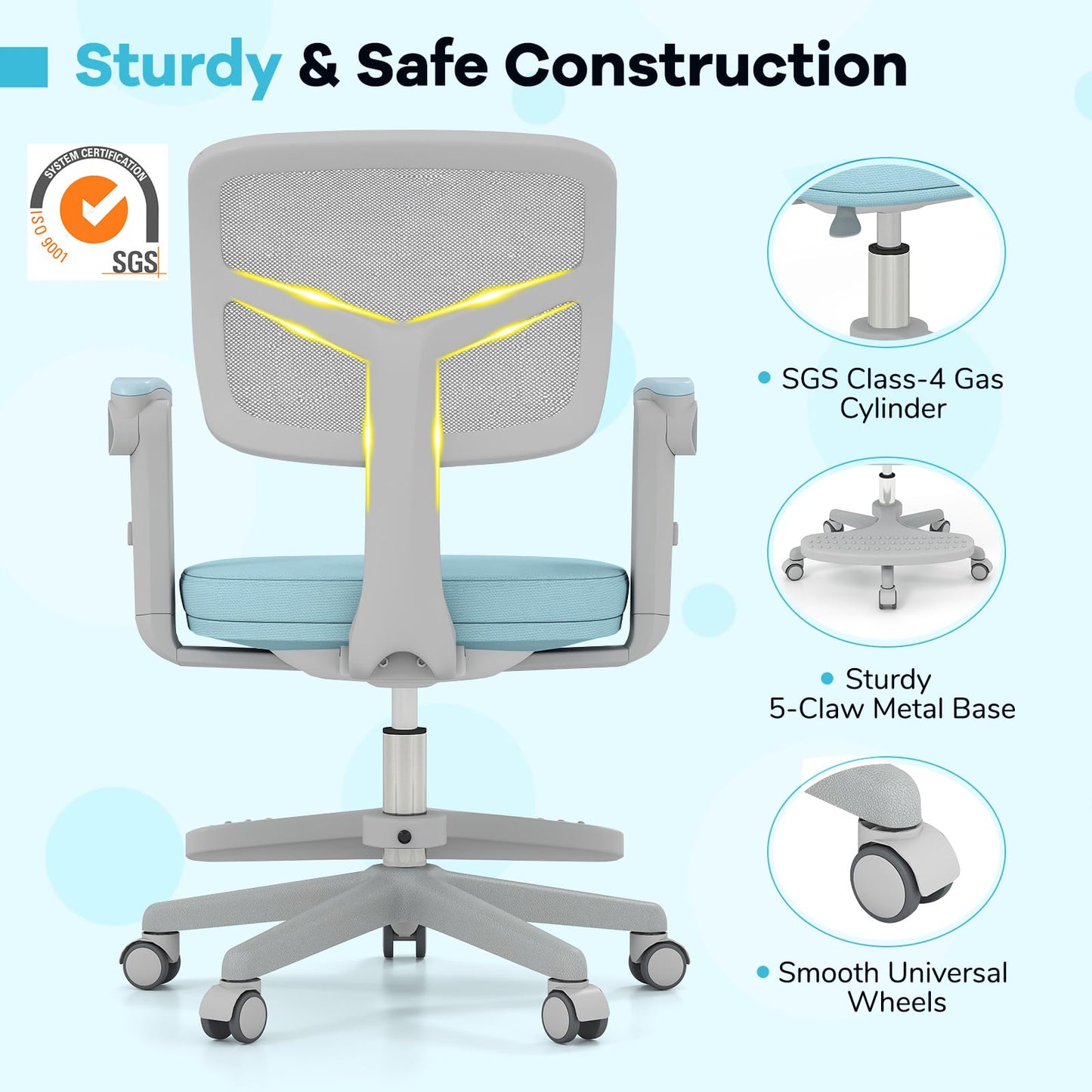 Kids Desk Chair Children Study Chair with Adjustable Height Armrest and Footrest